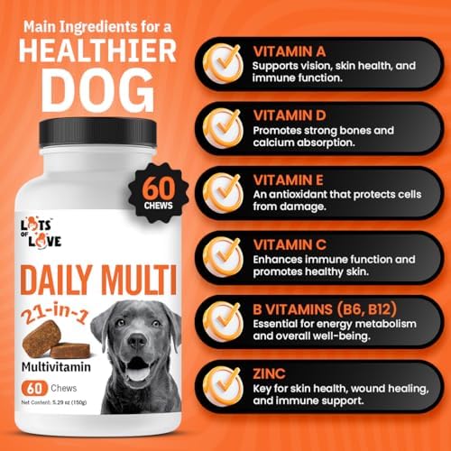 Dog Multivitamin Chewable - LotsOfLove Daily Multi Dog Chews (60 Count) - Dog Multi Vitamin & Supplement Chews for Small, Medium & Large Dogs