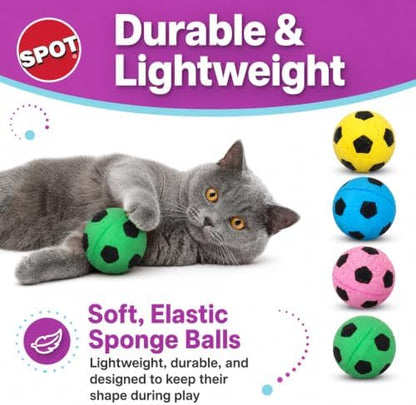 SPOT Sponge Soccer Ball Cat Toys for Cats and Kittens - Interactive and Colorful Plush Toy, Fun to Bat and Chase, Keep Cats Entertained - 1.5" Assorted 4-Pack