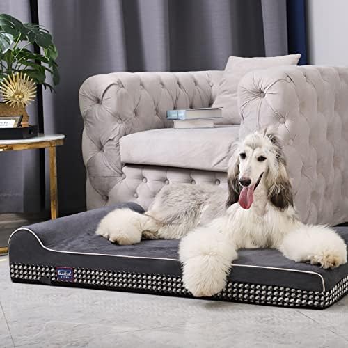 Laifug Orthopedic Dog Beds for Large Dogs,4.5" Memory Foam Dog Beds,Durable Water Proof Liner Removable and Washable, Nonskid Bottom, Black and White Plaid 46"x28"x8"