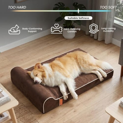 Laifug Orthopedic Memory Foam Extra Large Dog Bed with Pillow and Durable Water Proof Liner & Removable Washable Cover & Smart Design (Large (40"x25"x5.5"), Chocolate)