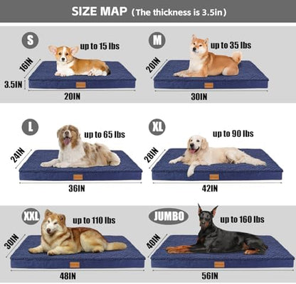 Patas Lague Orthopedic Large Dog Bed Pet Sofa Mat 42''X28'' Navy Blue