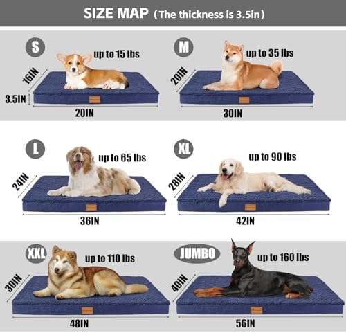 Patas Lague Orthopedic Large Dog Bed Pet Sofa Mat 56''X40'' Navy Blue