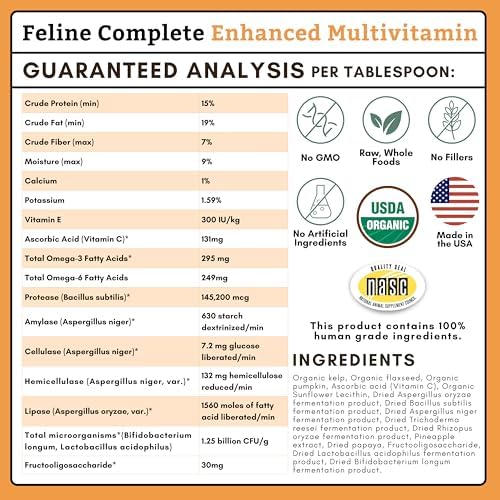 Organic Cat Vitamins, 8 oz, 75 Scoops, Essential Nutrients for Cats