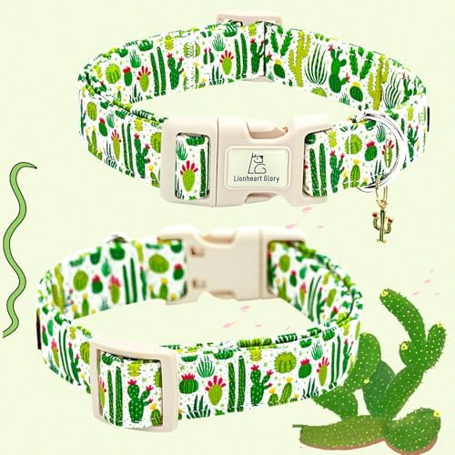Lionheart glory Dog Collar Green Cactus Print Collar for Small Dogs Spring Summer Female or Male Collars Pets Gift Adjustable Heavy-Duty Cute Pet Collars