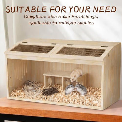 Wooden Hamster Cage with Toys and Bedding 32"x16" Guinea Pig Cages with Openable Top & Acrylic Front Door Large Ventilated Small Animal Cage for Hamster Rabbit Guinea Pig Hedgehog Rat