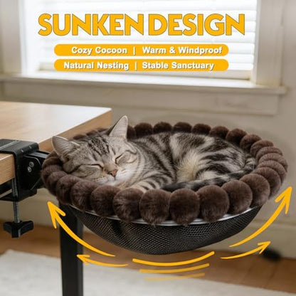 Cat Desk Bed Foldable Sunken Design, Space-Saving Circular Hammock