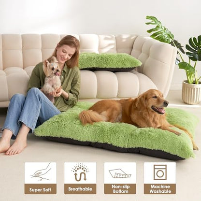 EHEYCIGA Fluffy Dog Crate Bed for Medium Dogs, Plush Crate Pad, Green