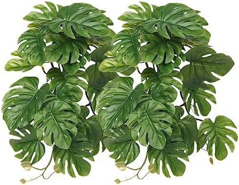 2Pack Reptile Plants for Terrarium, Fake Monstera with Suction Cups