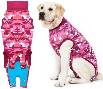Suitical Recovery Suit for Dogs | Spay and Neutering Dog Surgery Recovery Suit for Male or Female | Soft Fabric for Skin Conditions | M+ | Neck to Tail 24.0”-28.3” | Pink Camouflage