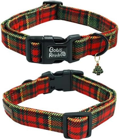 Dog Collars, Christmas Pet Collar Holiday Dog Collar Christmas Plaid Print Pet Collar Durable Collar Cute Dog Collar Soft Dog Collars Adjustable Dog Collar for X-Small Dogs