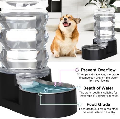 RIZZARI 7L Dog Water Bowl Dispenser:Black Stainless Steel Gravity Bowl