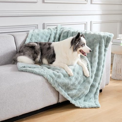 Modern Threads Water-Resistant Faux Rabbit Fur Pet Blanket for Dogs & Cats – Ultra-Soft Couch, Bed & Crate Protector, 50x60 Light Blue