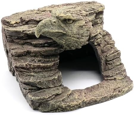 Reptile Rock Basking Platform, Gecko Hide Cave Hiding Place, Snake Cave and Hides for Reptiles, Amphibians, and Small Animals, Lizards (Type-D（Medium）)