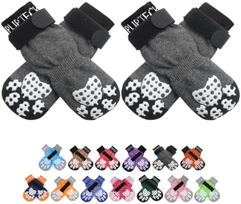 PUPTECK Anti-Slip Dog Socks with Double Sides Grips for Small Medium Large Dogs Hardwood Floors Prevents Licking, Dog Shoes for Hot Pavement Traction Control Paw Protector for Senior Dogs, Grey XXL