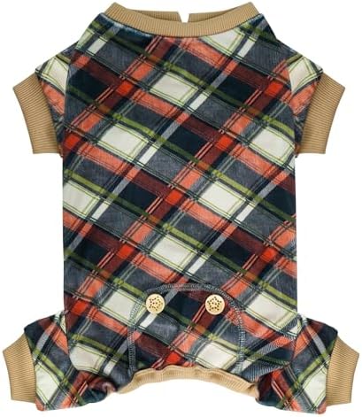 KYEESE Velvet Dog Pajamas for Small Medium Dog Soft Plaid Onesie Daily Wear