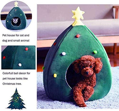 Christmas Cat Beds, Christmas Tree Cat Beds House, Portable Indoor Cat Igloo Xmas Bed Cave for Small Dogs and Small Animals, Green