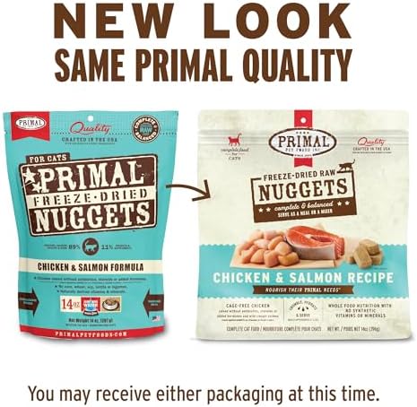 Primal Freeze Dried Raw Cat Food Nuggets, Chicken & Salmon, 14 oz