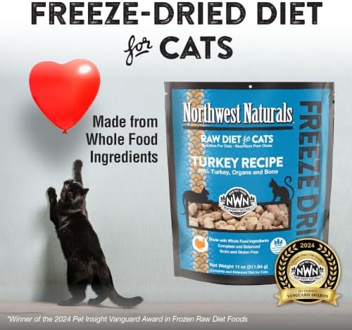 Northwest Naturals Freeze-Dried Turkey Cat & Kitten Food – Bite-Sized Nibbles – Healthy, Limited, Human-Grade Ingredients, All-Natural, High-Protein Raw Diet – Complete & Balanced, Made in USA, 11 oz