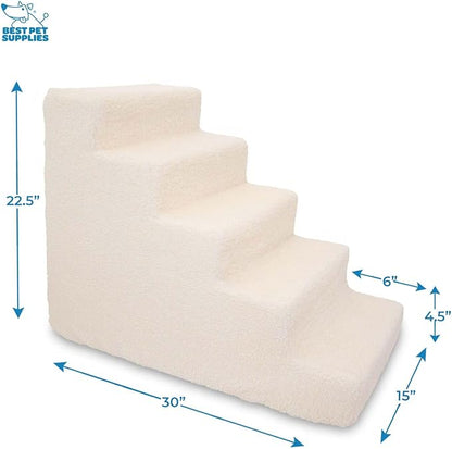 Best Pet Supplies Dog Stairs & Steps - Foam Steps for Small Dogs & Cats, Non-Slip Indoor Balanced Pet Step Support, Dog Ramp, No Assembly, Lambswool, 5-Step (22.5-inch Height)
