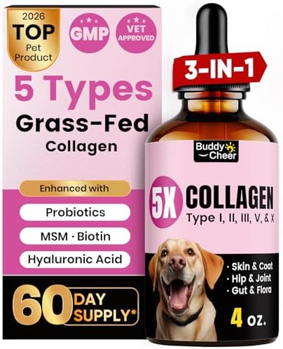 Premium Collagen for Dogs & Cats – 5 Types of Grass-Fed Collagen (I, II, III, V & X), Fast Allergy & Itch Relief Dog Colágeno with MSM, Biotin & Hyaluronic Acid – Supports Healthy Skin & Joints –120ml