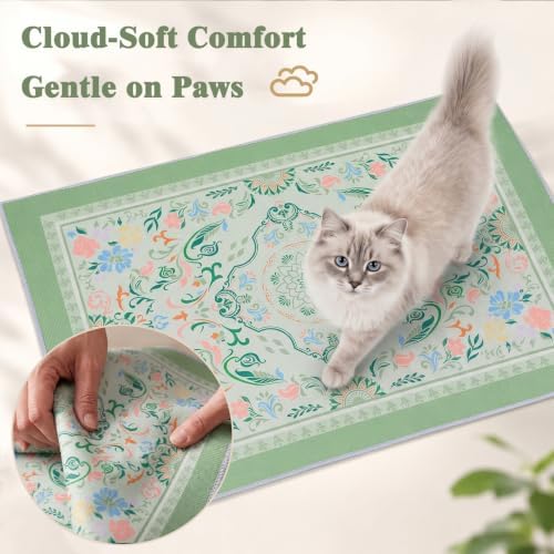 Bienbee Cat Litter Mat, 2PCS 28"x20" Machine Washable Litters Box Mats Non-Slip &Waterproof Cat Litters Trapping Mats Easy to Clean Mat for Litter Box Less Waste Protects Floors Bean Green Mandala M