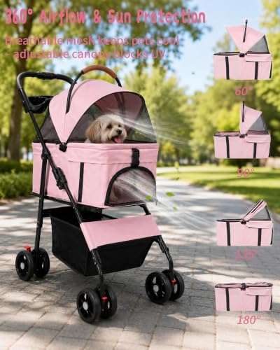 Pet Stroller, 3 in1 Foldable Dog Cat Stroller with Detachable Carrier-35lbs