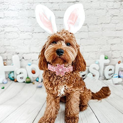 Easter Dog Collar with Flower- Pink Bunny Dog Collar Flower for Dogs Flower Pet Adjustable Dog Collar Girl Boy Dog Collar for Large Dogs