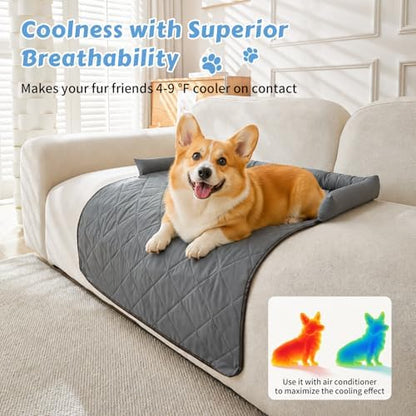 Cooling Dog Bed Mats with Neck & Head Support, 35.43 x31.5 inch Grey