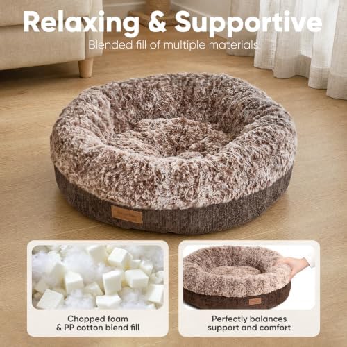 FUKUMARU Extra Thick Plush Dog Bed, Calming Donut, Anti-Anxiety & Washable