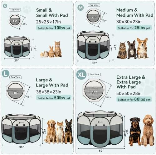 Siedihit Dog Playpen Tent Crate Cage with Washable Pee Pad, Ex-Large Grey