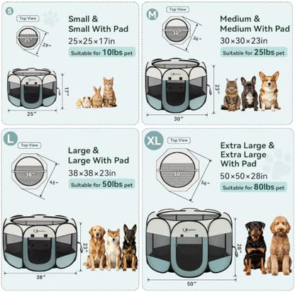 Siedihit Dog Playpen Tent Crate Cage with Washable Pee Pad, Ex-Large Grey