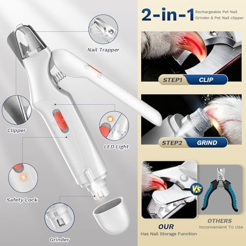 2-in-1 Dog & Cat Nail Clippers and Grinder with Catcher & 2 LED Lights