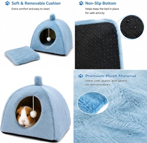 Guinea Pig Bed House Cozy Cave for Hamsters,Hedgehogs,Small Rabbits (Blue)