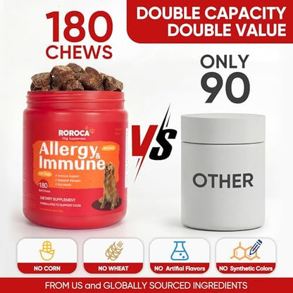 Dog Allergy Relief Chews – Anti Itch & Skin Support for Dogs, Stops Scratching, Paw Licking & Hot Spots, Probiotics for Gut & Immune Health, Chicken Flavor, 180 Soft Chews