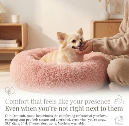 nononfish Small Dog Bed,Calming Donut Plush Round Pet Bed