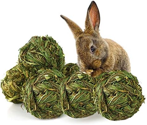 PINVNBY 6 Pack Rabbit Chew Grass Balls,Natural Timothy Woven Bunny Hay Ball Teeth Grinding Activity Play for Hamster Chinchillas Gerbils Guinea Pigs and Other Small Animal