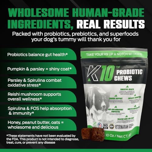 K10 Probiotic Chews for Dogs, Probiotic & Prebiotic Formula, 60 Count