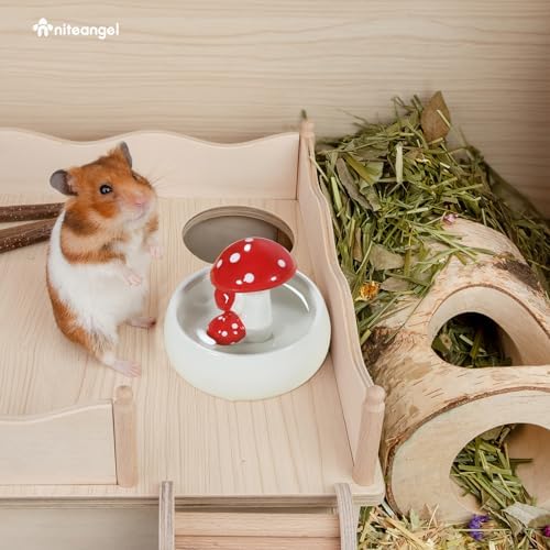 Niteangel Hamster Feeding & Water Bowls- Mushroom Ceramics Series Food Dish Feeding Bowls for Dwarf Syrian Hamsters Gerbils Mice Rats or Other Similar-Sized Small Pets (Water Bowl) (Pack of 2)