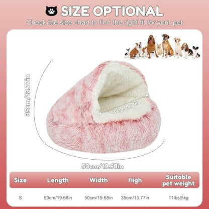 YUDANSI Cat Bed Hooded for Indoor Cats, Dog Bed with Large Covered Hood for Small Dogs Cats Puppy Kitty, Anti Anxiety Donut Cuddler, Anti Slip Plush Faux Fur Enclosed Pet Nest (Washable)(Pink-20inch)
