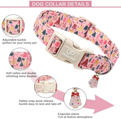 Christmas Dog Collar, Pink Christmas Tree for Dogs, Adjustable Pet Collar with Cute Xmas Tree Pendant, Festive Winter Dog Accessories for Small Medium Large Dogs M