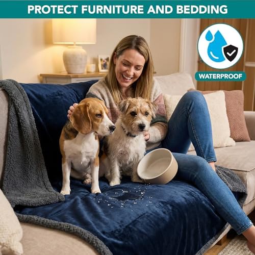 PetAmi Waterproof Dog Blanket for Large Dog Cat Pet, 60x80, Blue Grey