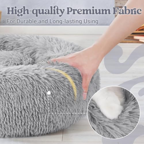 rabbitgoo Calming Cat Beds for Indoor Cats, 23 inches, Light Grey