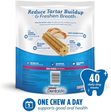 DentaLife Daily Oral Care Dog Treats for Small and Medium Dogs, Chewy Dental Treat to Freshen Breath and Fight Tartar, Chicken Flavor - 40 ct. Pouch