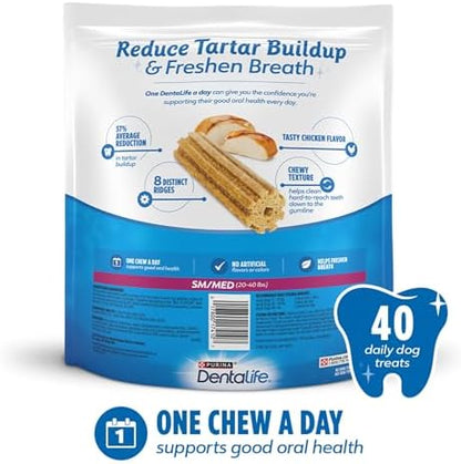 DentaLife Daily Oral Care Dog Treats for Small and Medium Dogs, Chewy Dental Treat to Freshen Breath and Fight Tartar, Chicken Flavor - 40 ct. Pouch