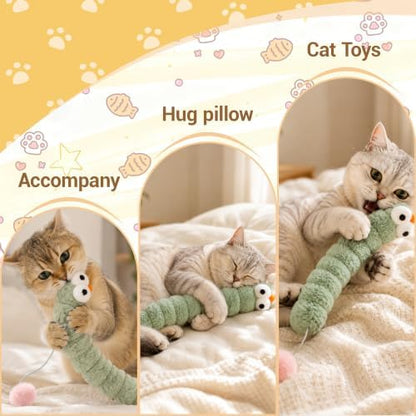 3 Pack Long Cat Kicker Toys with Catnip, 14.5 Inch Plush Caterpillar Cat Toys for Indoor Cats, Interactive Kicker Toys with Rabbit Fur Tail for Biting and Play