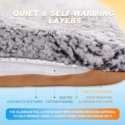 Self Warming Cat Bed, Reversible Cooling Mat for Cats, Dark Brown, 18x24 In