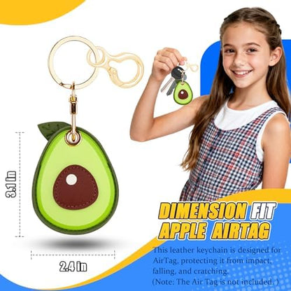 Leather Keychain for Airtag, Cute Protective Keychain Holder Compatible with Apple Air Tag,GPS Case Cover for Keys(Avocado)