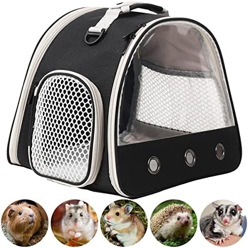 Leopard Gecko Portable Carrier with Leather Harness and Leash Set,Small Animal Travel Cage with Transparent Window,Lizard Carrier for Hamster Rabbit Gerbil Hedgehog Sugar Glider