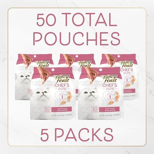 Purely Fancy Feast Natural Hand-Selected Flaked Salmon Entree Cat Treat - (5 Packs of 10) 1.06-Ounce Pouches