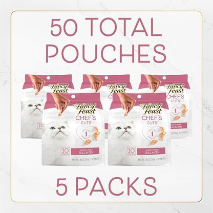 Purely Fancy Feast Natural Hand-Selected Flaked Salmon Entree Cat Treat - (5 Packs of 10) 1.06-Ounce Pouches